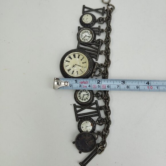 ART Arthur Pepper 13 Timepiece Clock Charm Bracelet Silver Tone Chunky 7.5" VTG - Picture 15 of 15